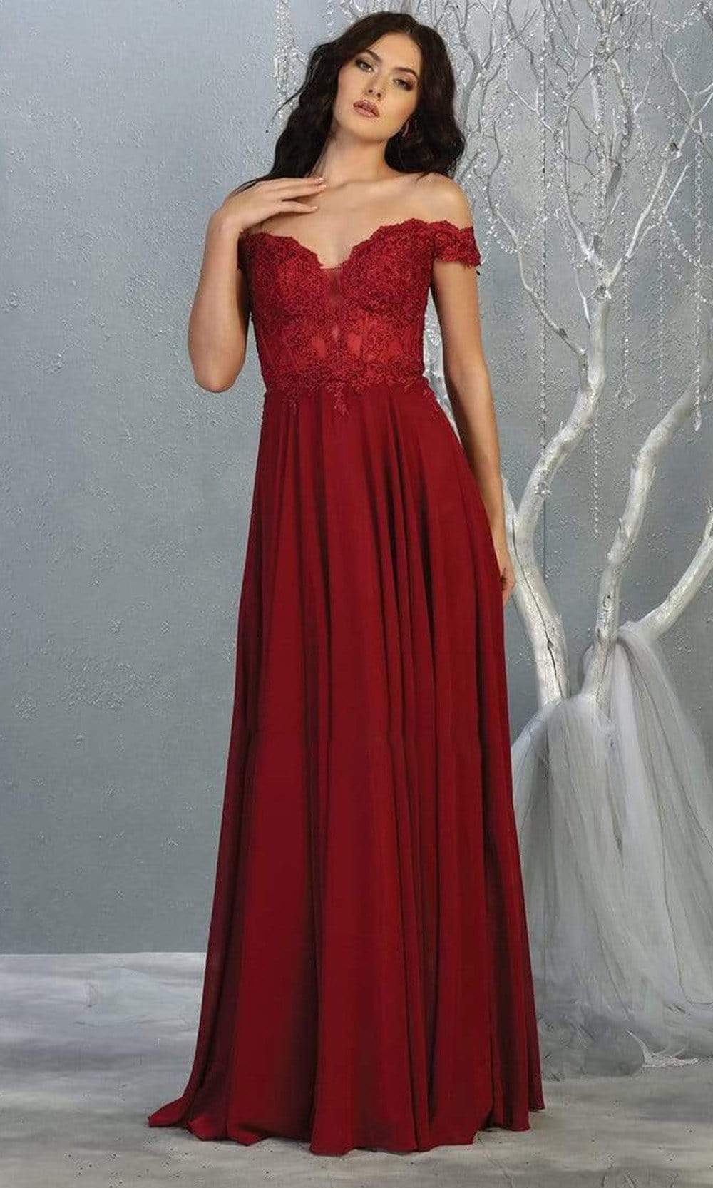 Image of May Queen - MQ1714 Appliqued Sheer Corset Chiffon Dress