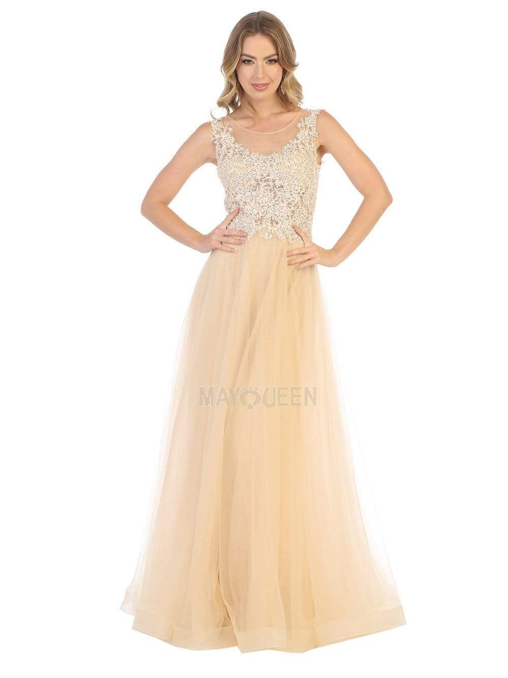 Image of May Queen - MQ1716 Lace Appliqued Bodice Tulle Dress