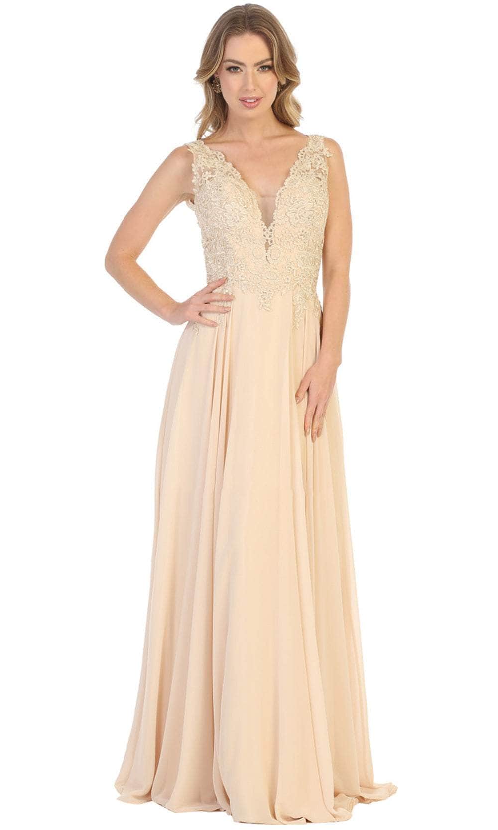 Image of May Queen MQ1754B - Laced A-Line Evening Dress