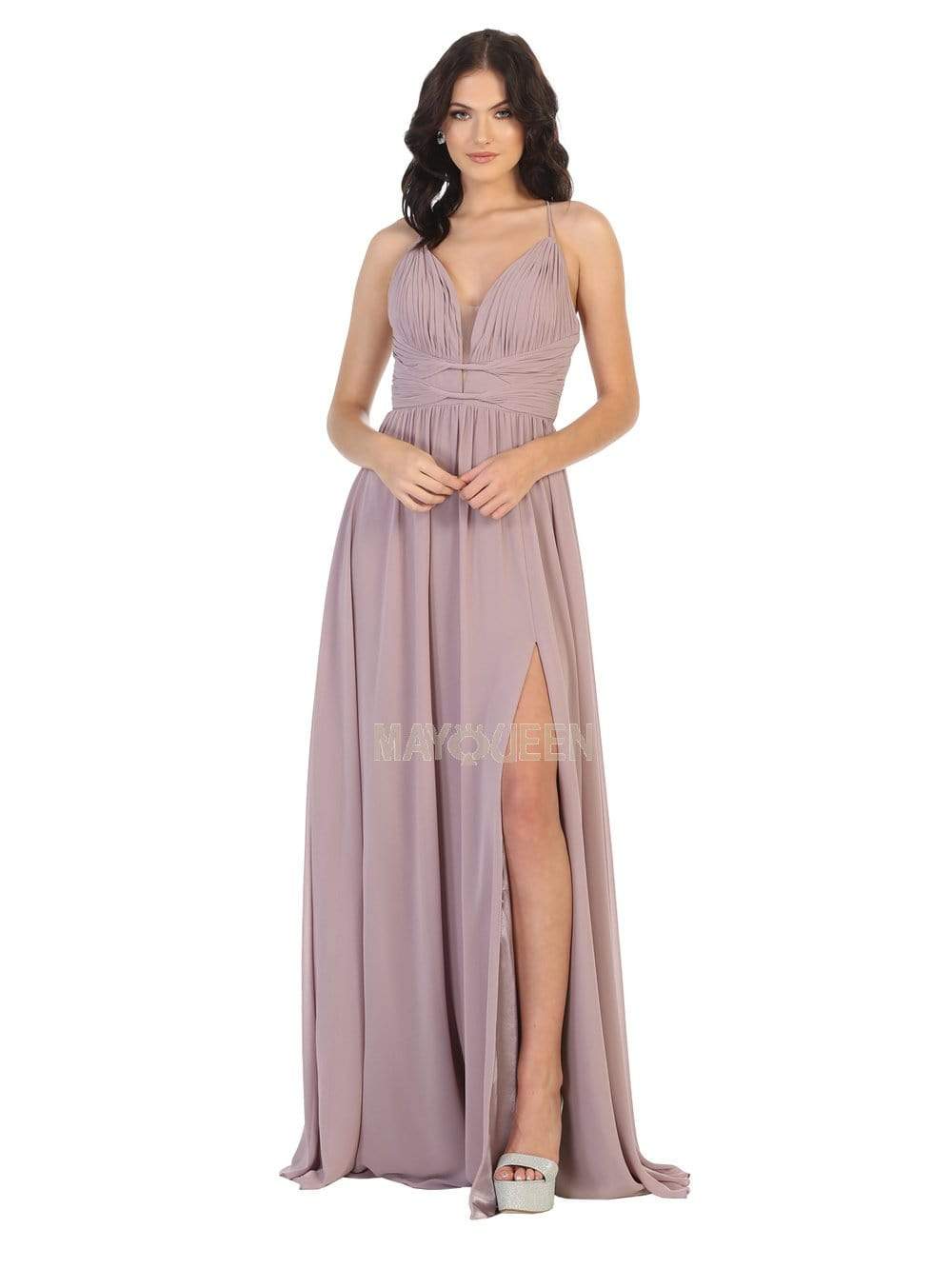 Image of May Queen - MQ1755 Ruched Deep V-neck A-line Dress