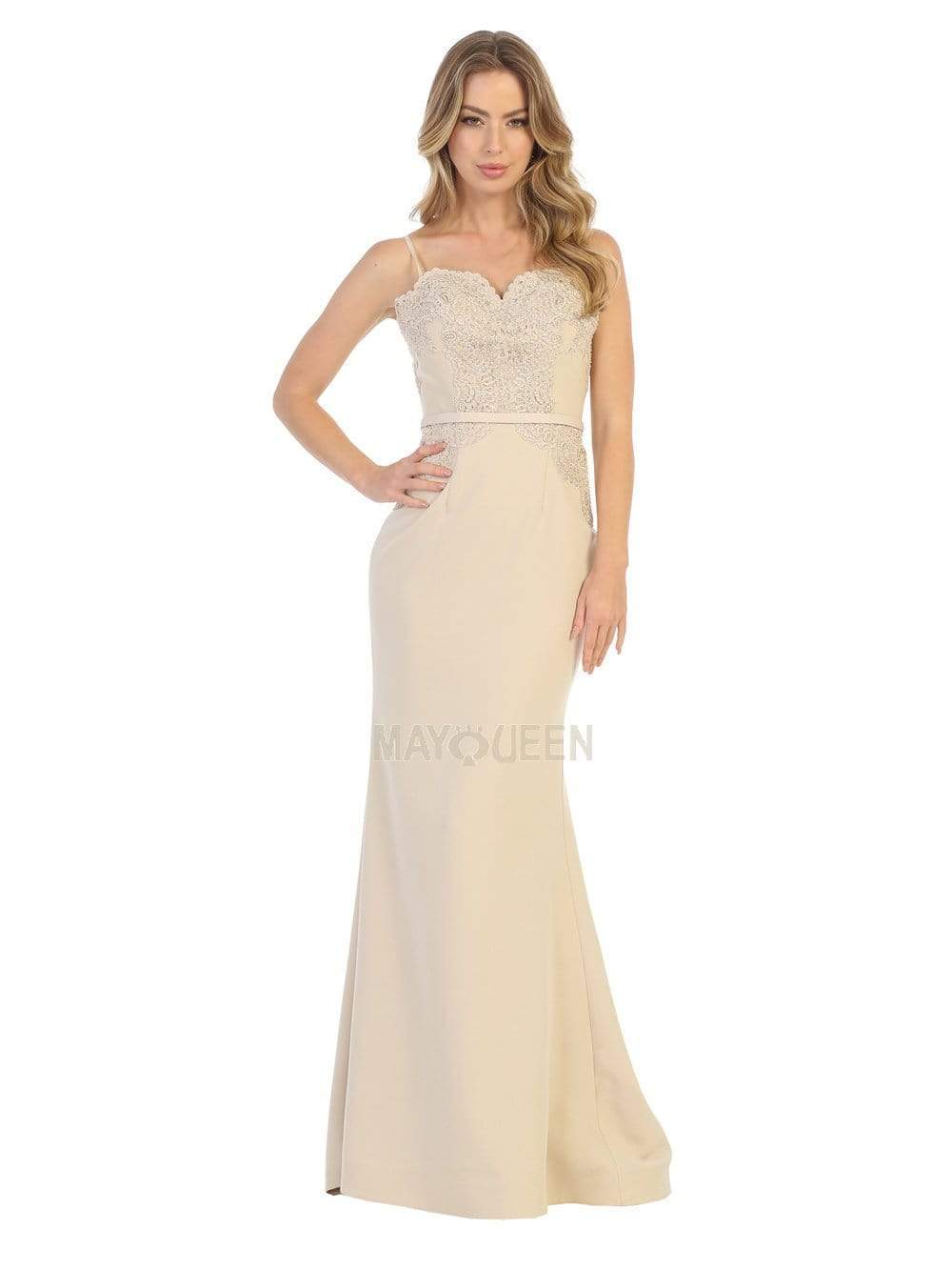 Image of May Queen - MQ1759 Scallop Lace Appliqued Sweetheart Bodice Dress