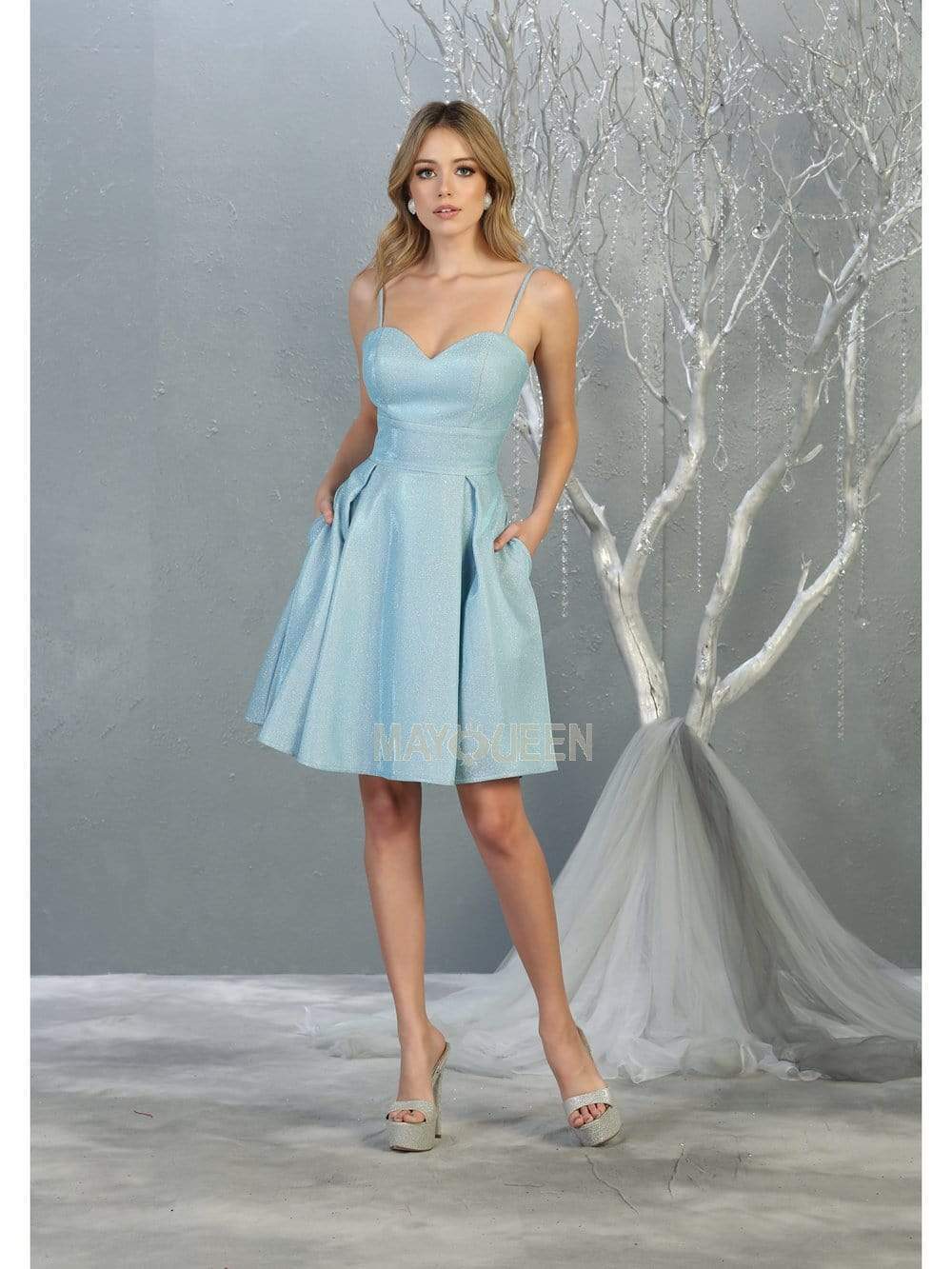 Image of May Queen - MQ1791 Short Sweetheart Bodice Glitter A-Line Dress
