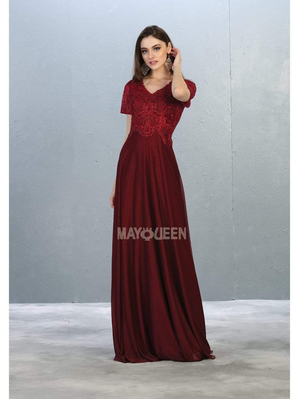 Image of May Queen - MQ1794 Appliqued Short Sleeve Bodice Glitter Long Dress