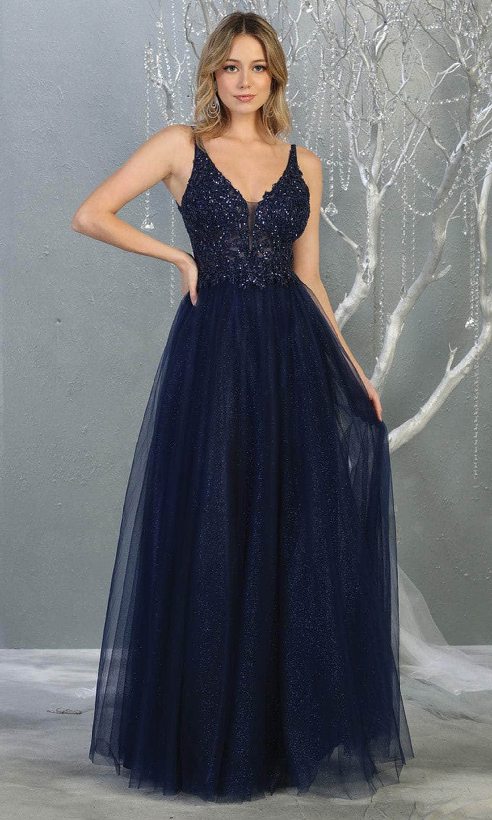 Image of May Queen MQ1798 - Sleeveless Plunging V-Neck Prom Gown