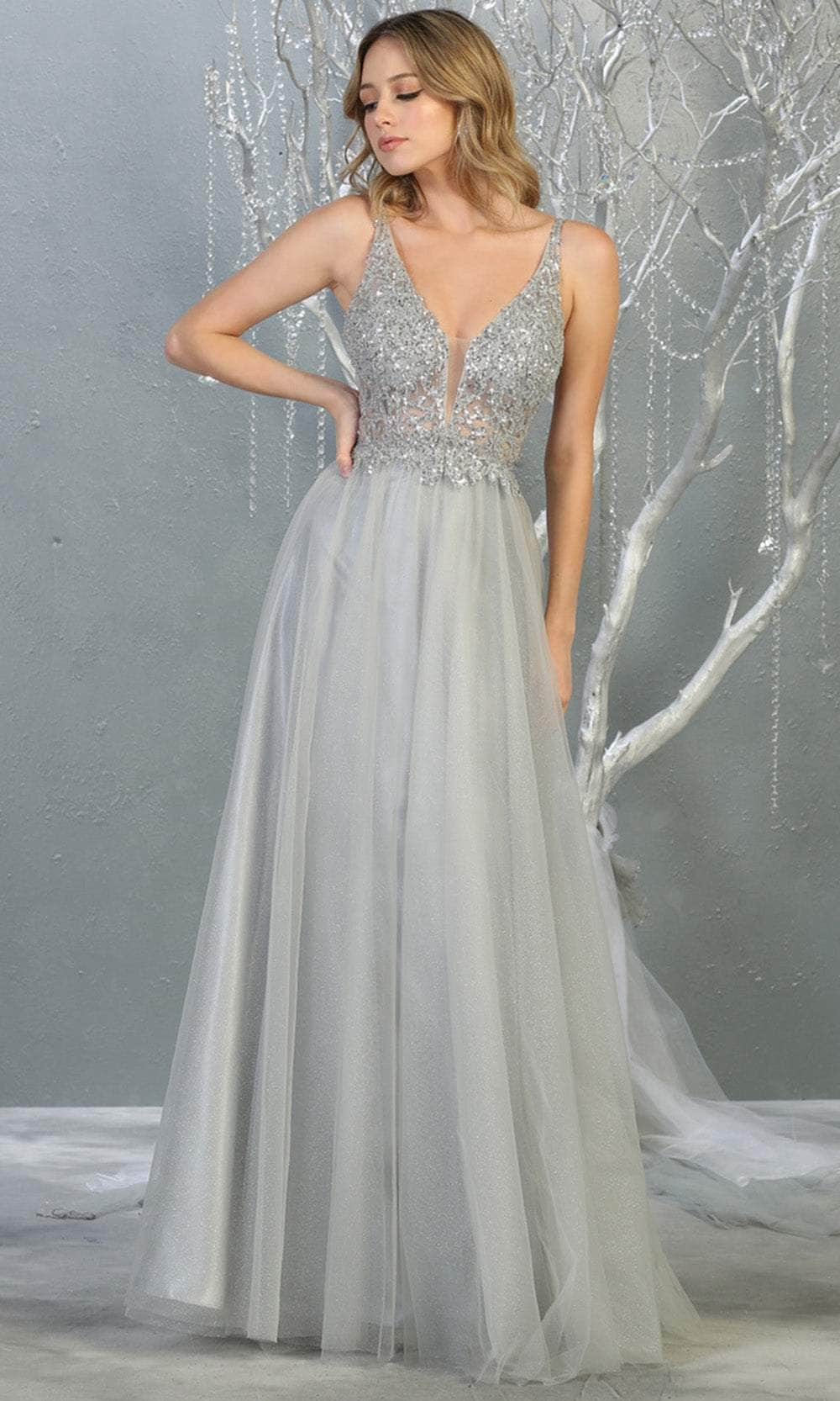 Image of May Queen MQ1798 - Sleeveless Plunging V-Neck Prom Gown