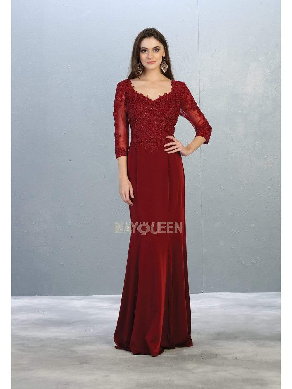 Image of May Queen - MQ1811 Appliqued Quarter Sleeve Scoop Bodice Dress