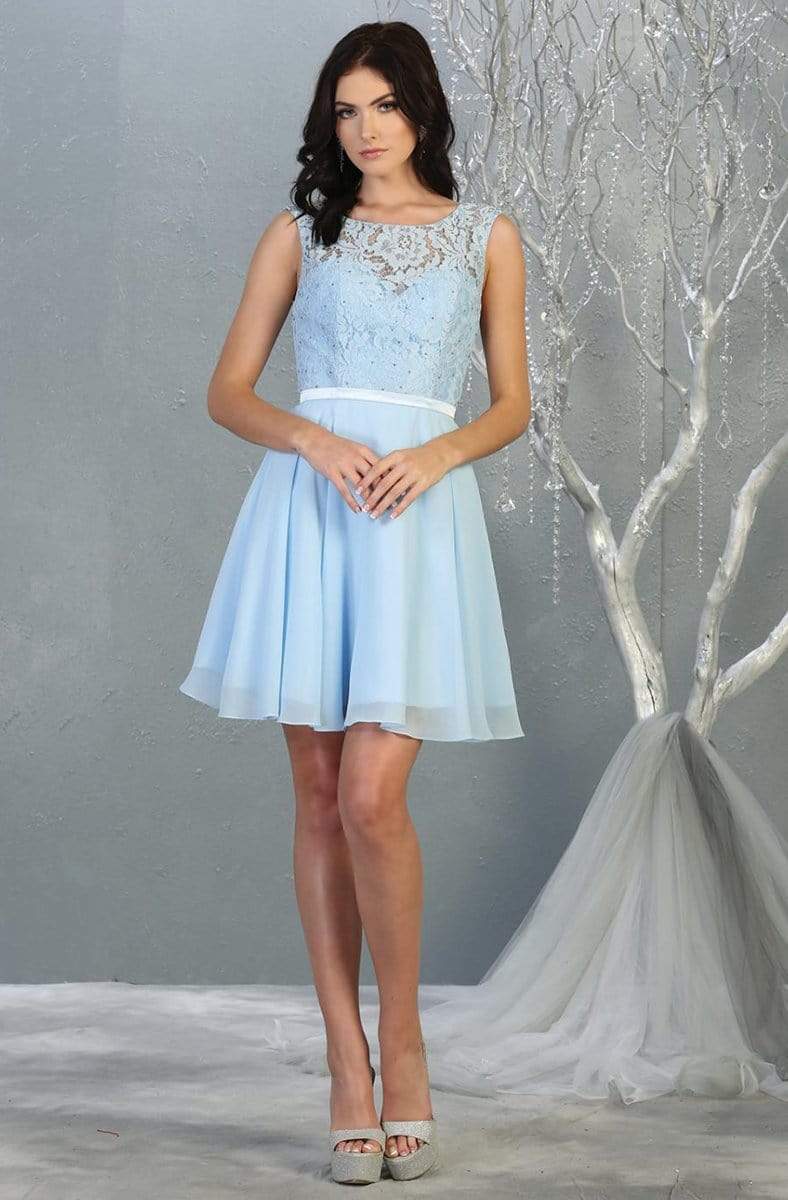 Image of May Queen - MQ1814 Lace Chiffon Cocktail Dress with Lace-up Back