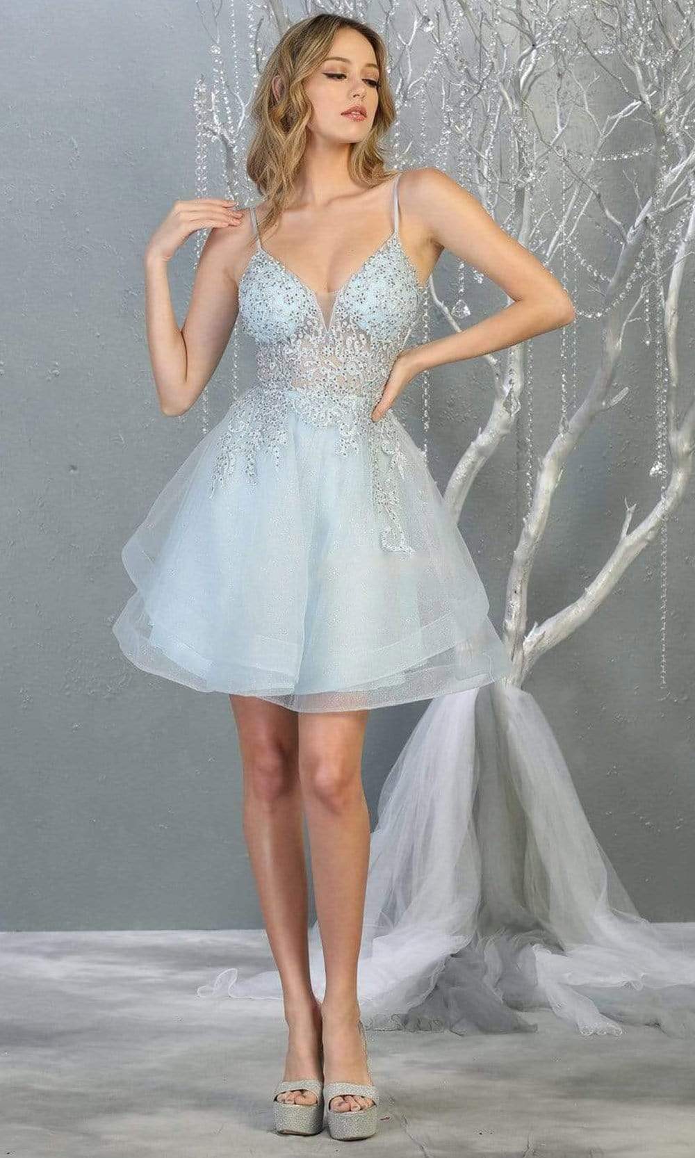 Image of May Queen - MQ1816 Beaded Embellished Tiered Tulle Cocktail Dress