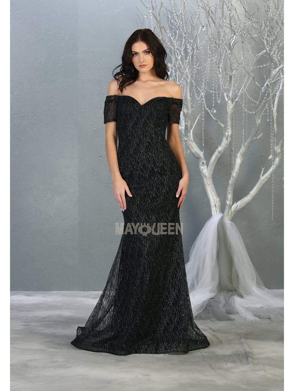 Image of May Queen - MQ1824 Glitter Embellished Off-Shoulder Sheath Dress