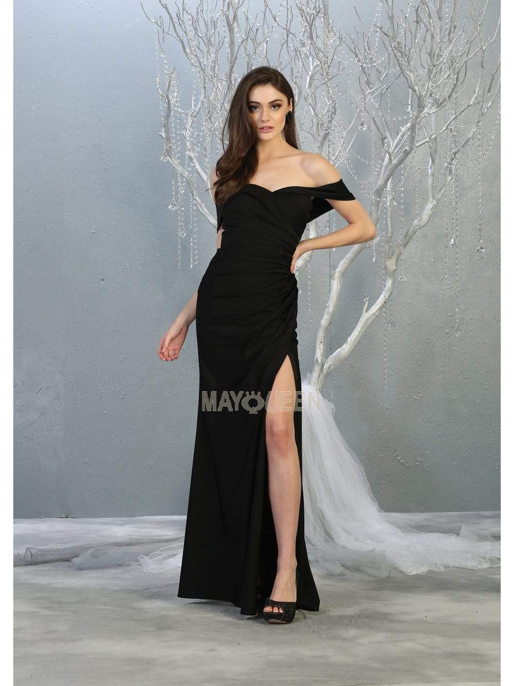 Image of May Queen - MQ1825 Off-Shoulder Ruched Sheath Dress