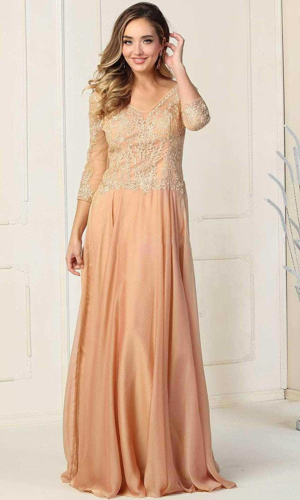 Image of May Queen MQ1860 - Quarter Sleeve A-Line Long Dress