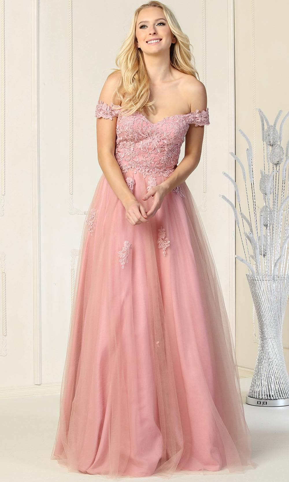 Image of May Queen MQ1866 - Floral Embellishments Off Shoulder Ball gown