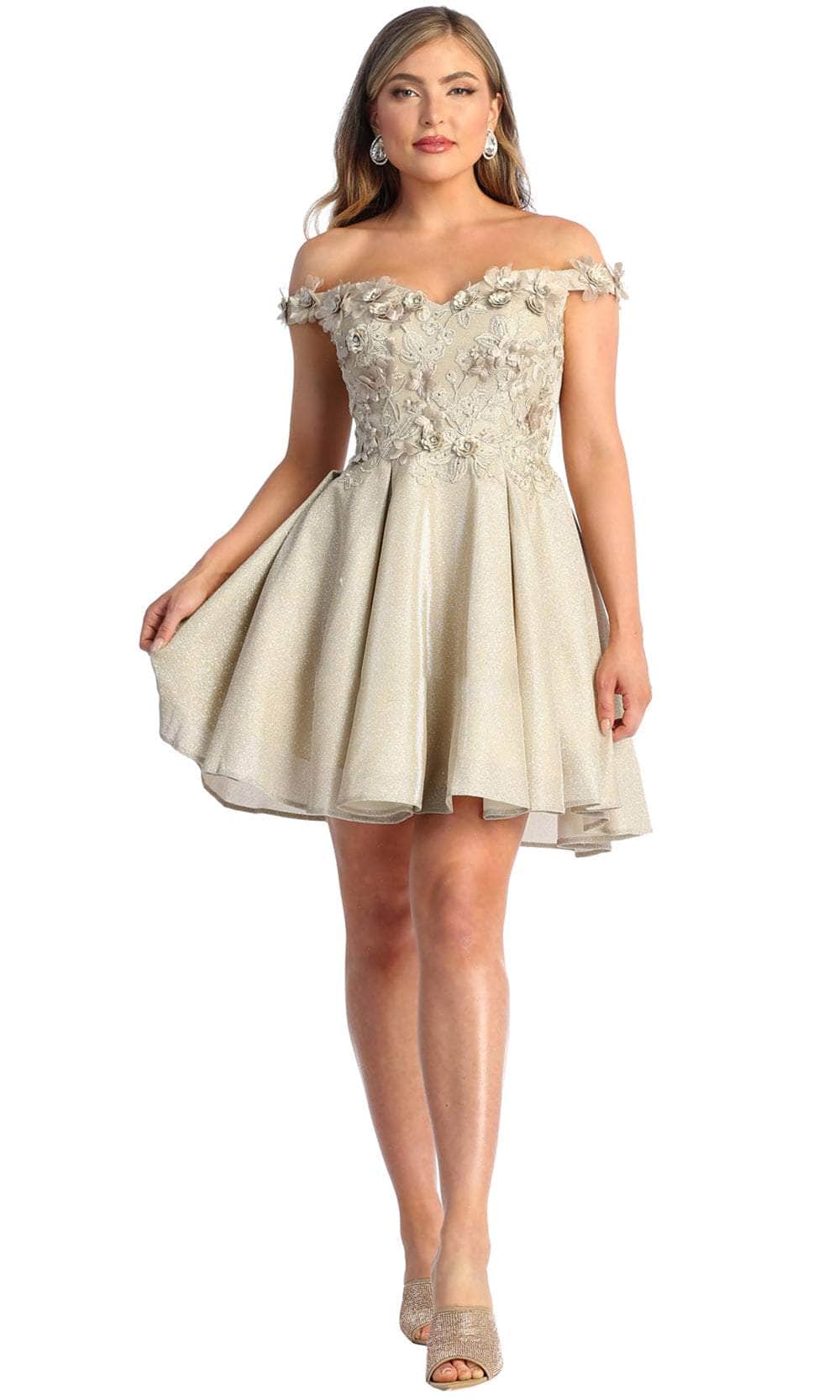 Image of May Queen MQ1906 - Floral Appliqued Sweetheart Cocktail Dress
