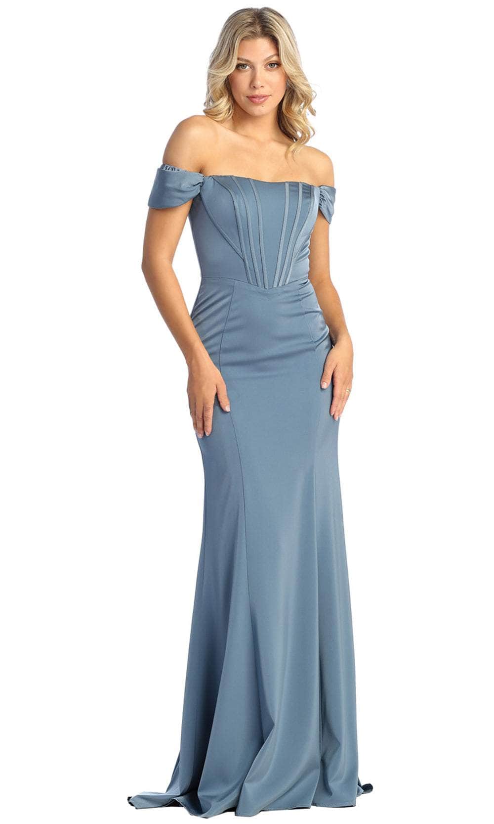 Image of May Queen MQ1909 - Off Shoulder Seamed Prom Gown