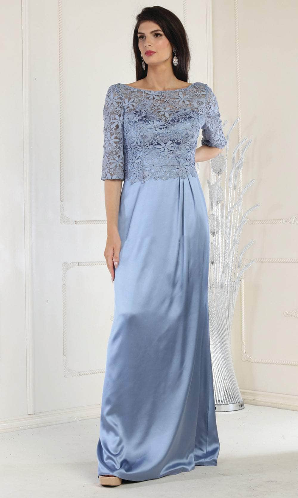 Image of May Queen MQ1969 - Quarter Length Lace Satin Gown