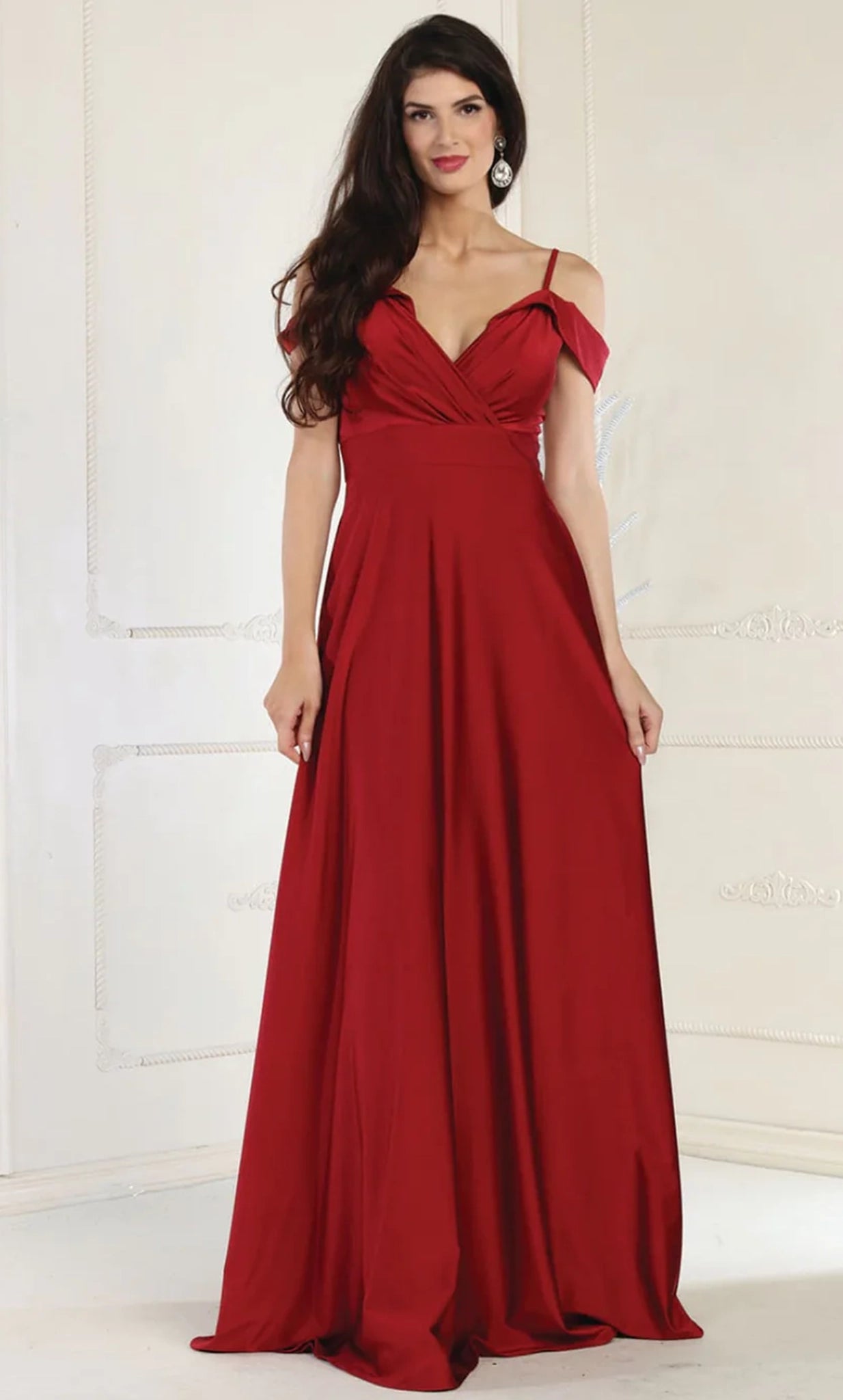 Image of May Queen MQ1988 - Cold-Shoulder V-Neck Prom Dress