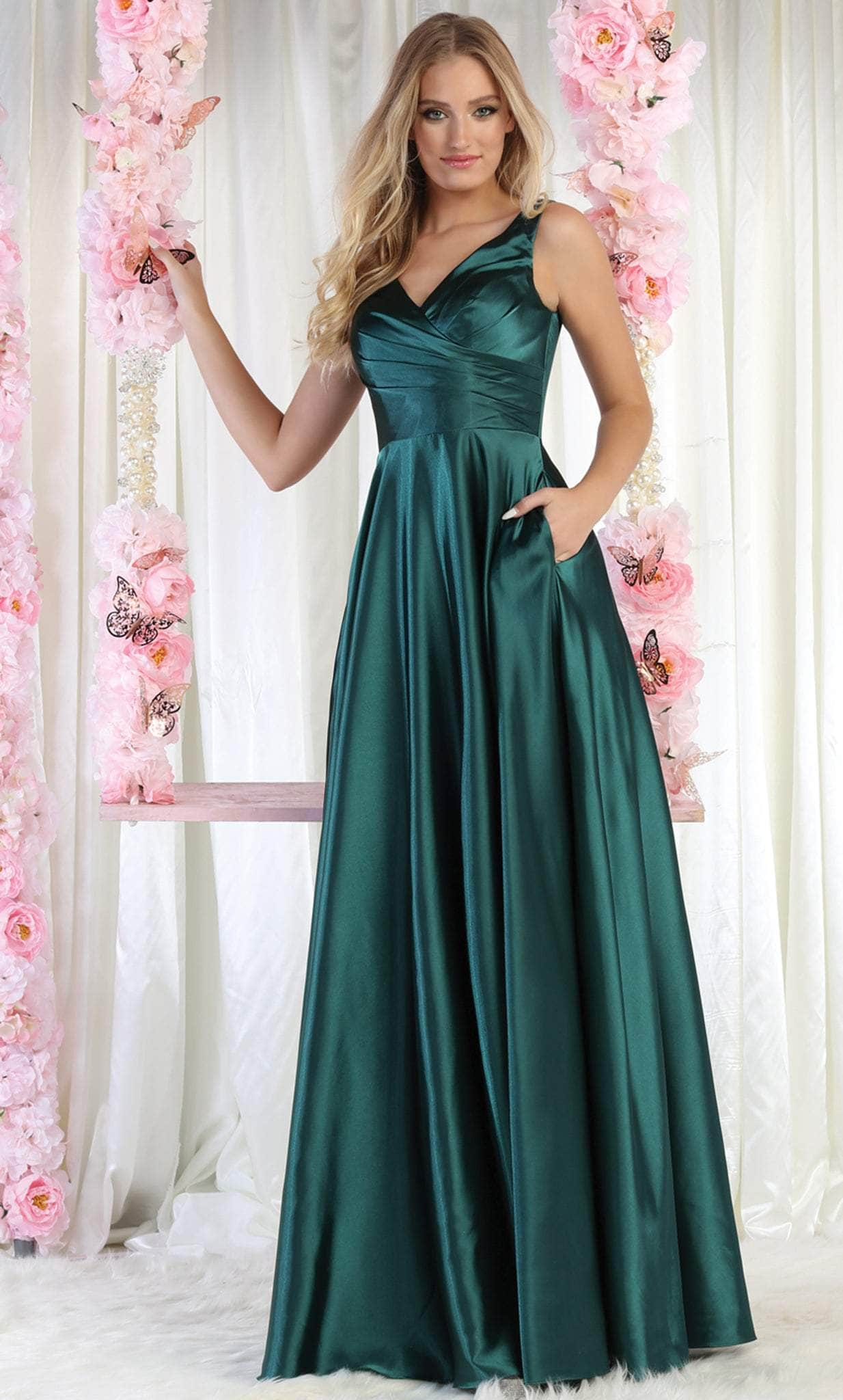 Image of May Queen MQ1994 - V-Neck Lace-Up Back Prom Gown