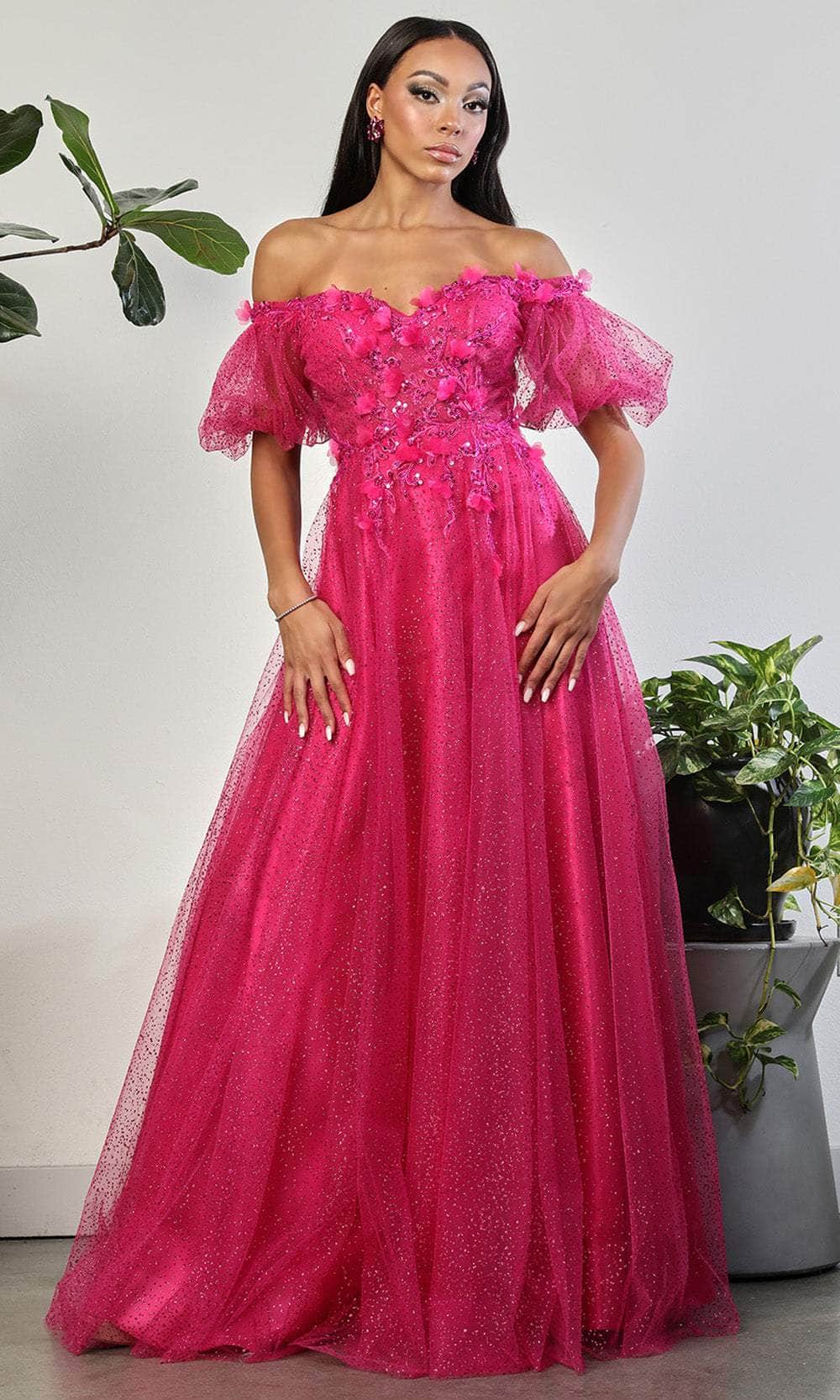 Image of May Queen MQ2033 - Puff Sleeve A-Line Evening Dress