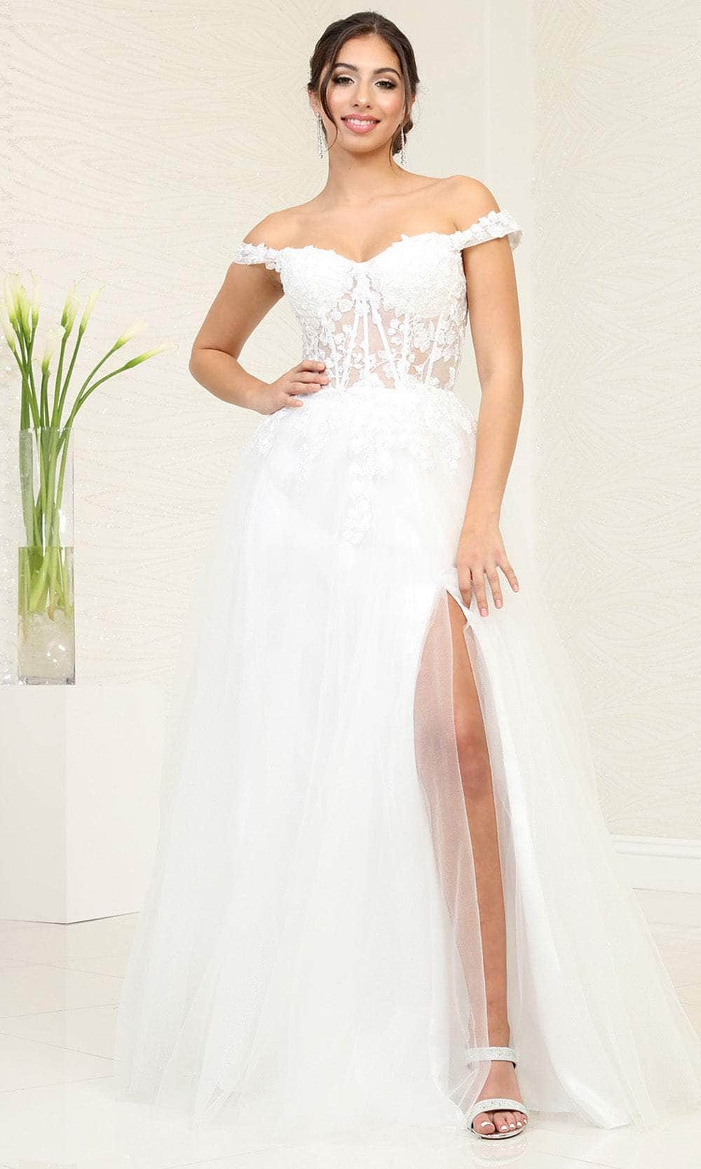 Image of May Queen MQ2053 - Appliqued Off Shoulder Prom Gown