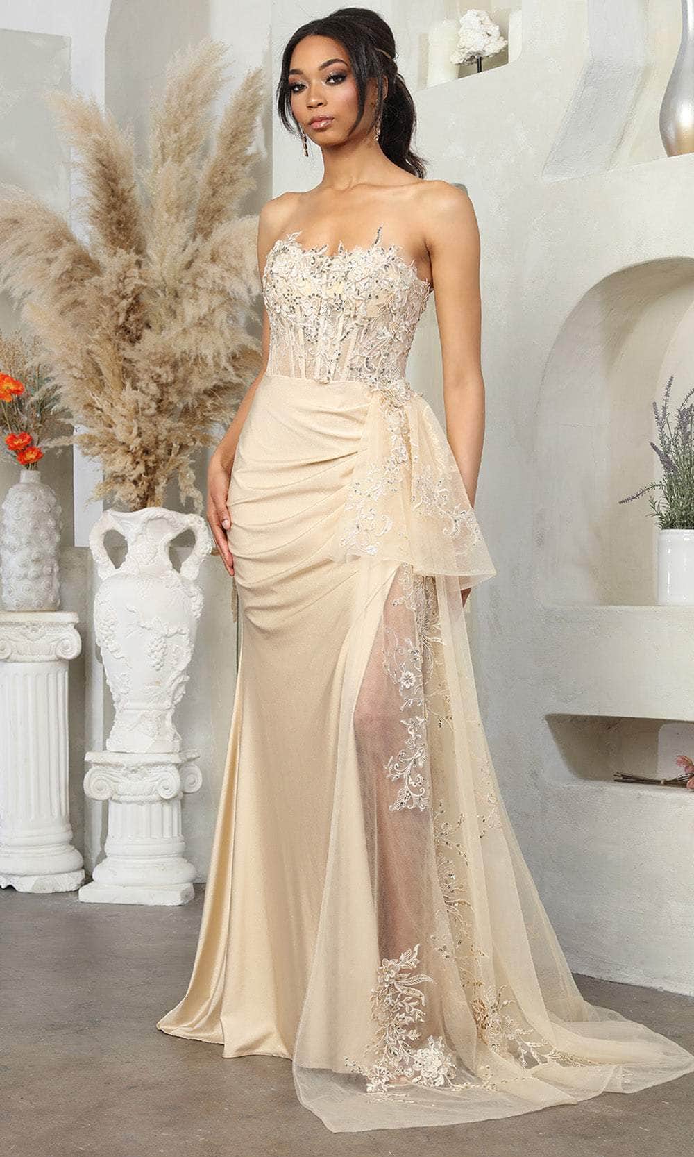 Image of May Queen MQ2072 - Sweetheart Illusion Draped Prom Gown