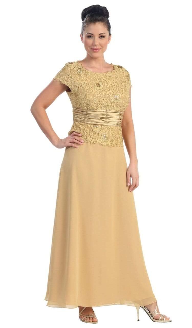Image of May Queen - MQ571 Chiffon Lace and Satin Long Formal Gown