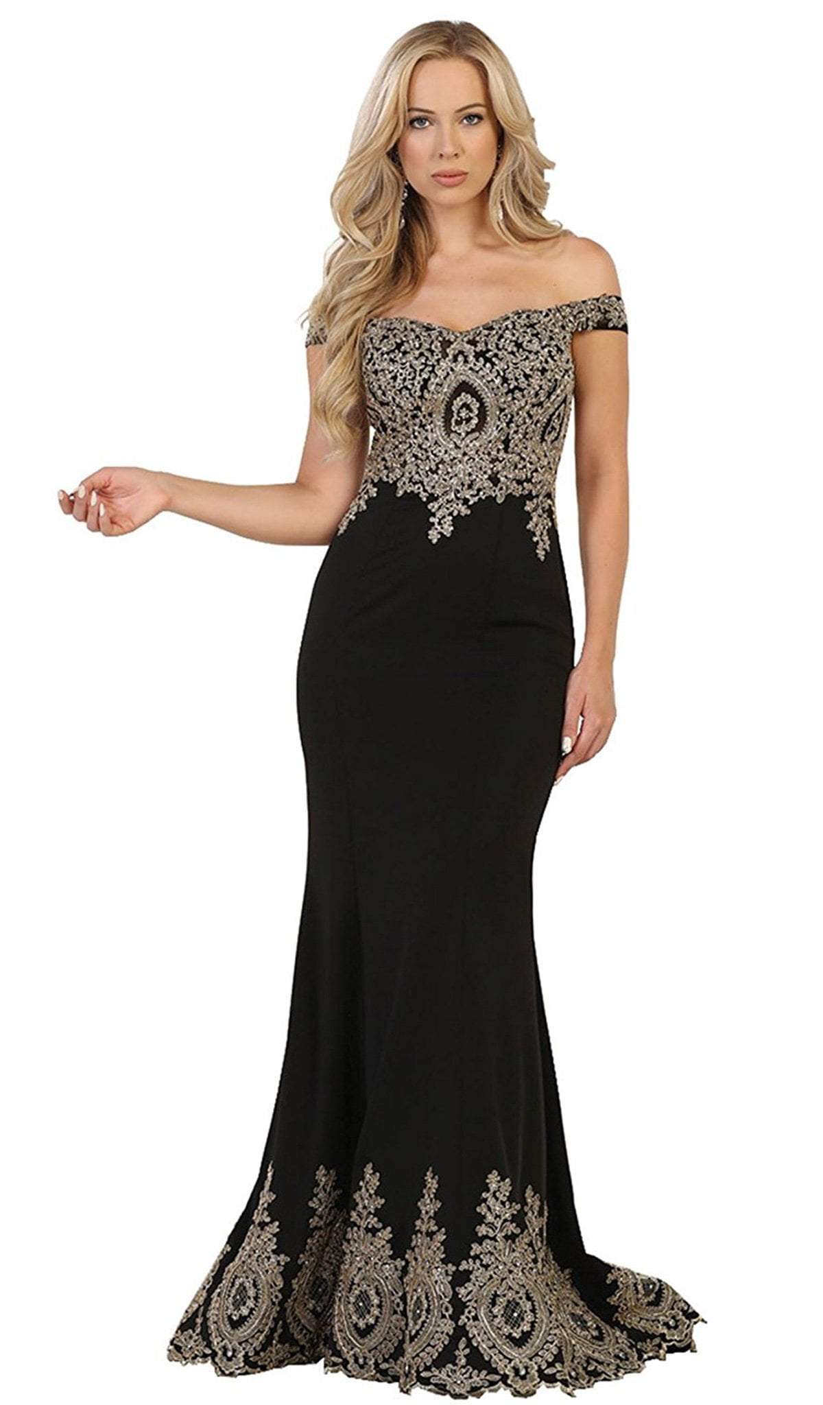 Image of May Queen - RQ7586 Off Shoulder Appliqued Fitted Prom Dress