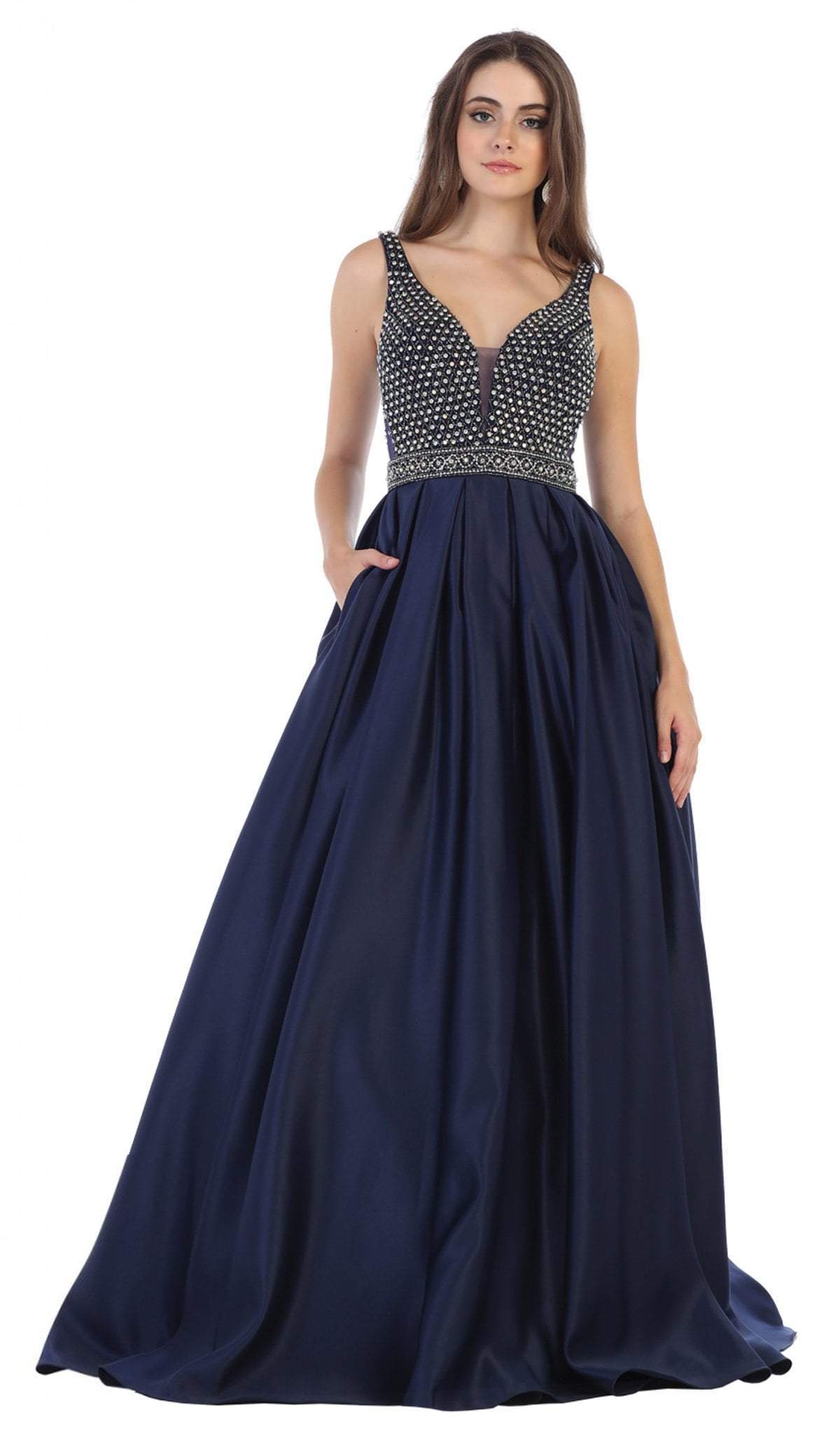 Image of May Queen - RQ7680 Beaded Plunging V-Neck Ballgown