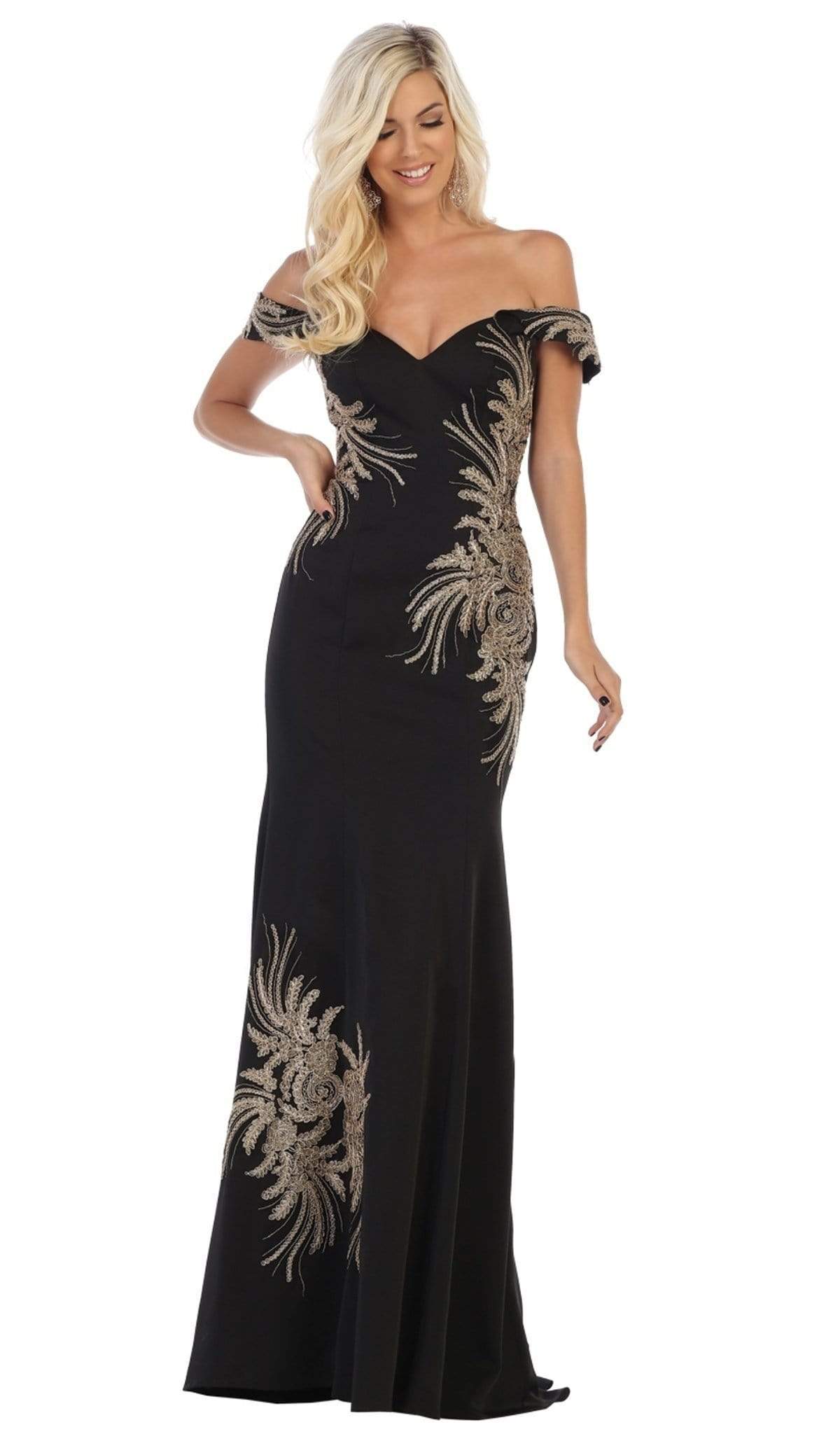Image of May Queen - RQ7712 Embellished Off-Shoulder Trumpet Dress