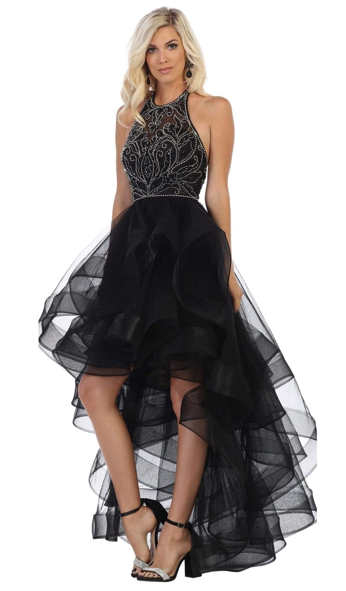 Image of May Queen - RQ7717 Jeweled Illusion Halter High Low Gown