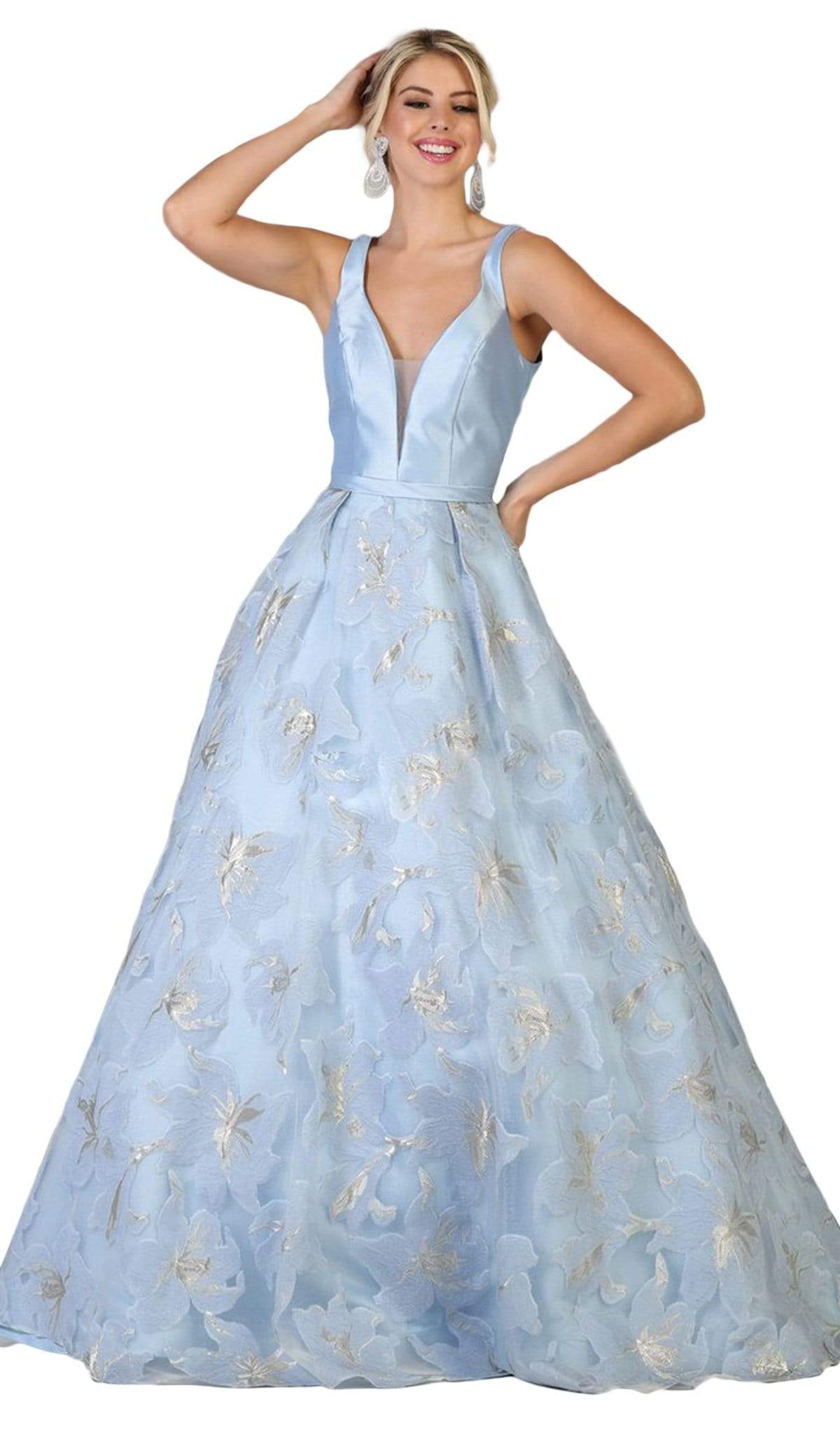 Image of May Queen - RQ7730 Plunging V-Neck Floral Ballgown