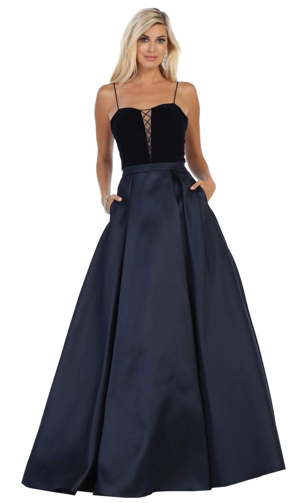 Image of May Queen - RQ7742 Sleeveless Lace Up Front Pleated Ballgown