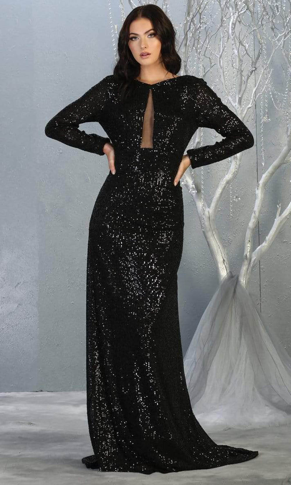 Image of May Queen - RQ7795 Sequin Embellished Long Sleeves Simple Prom Dress