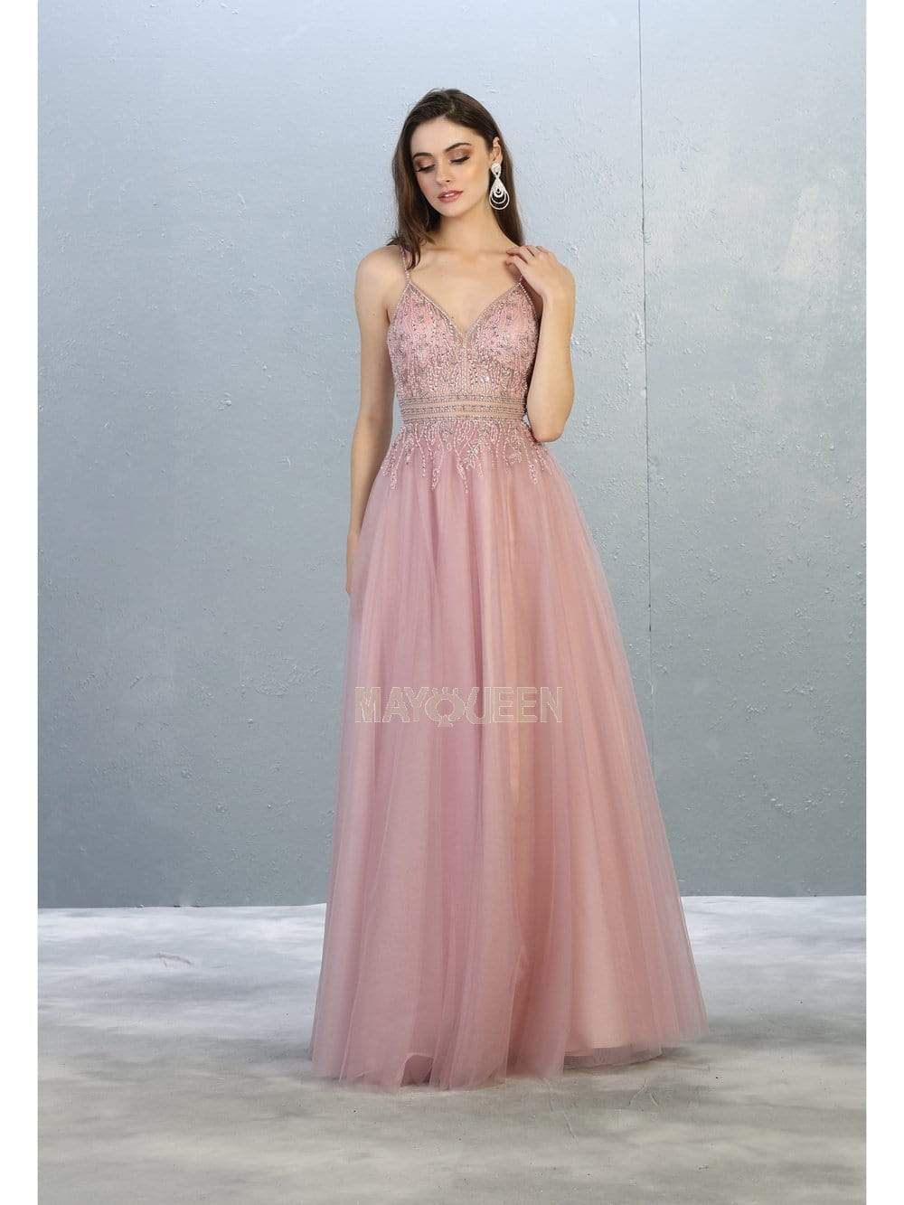 Image of May Queen - RQ7841 Bead Embellished Deep V-Neck A-Line Dress