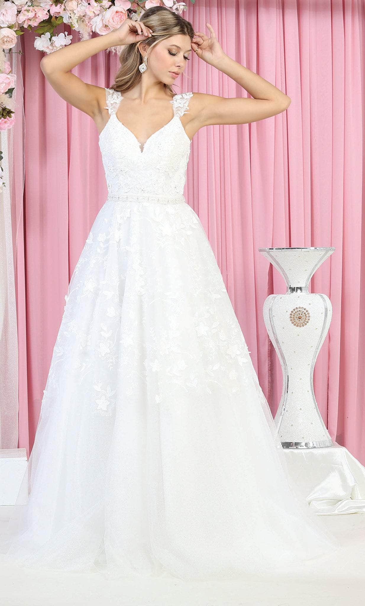 Image of May Queen RQ7926 - Floral V Neck Bridal Gown