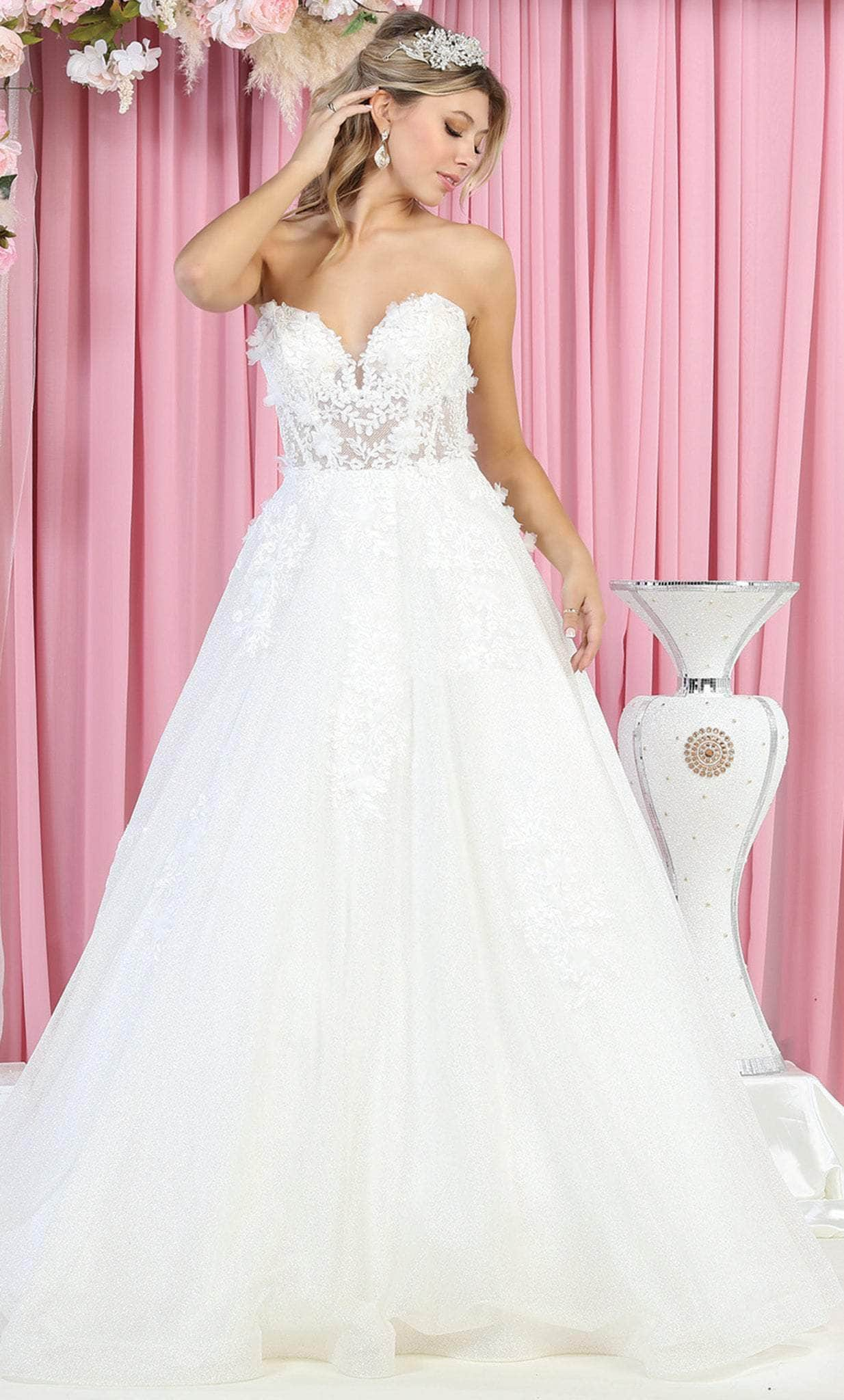 Image of May Queen RQ7938 - Floral Strapless Bridal Dress