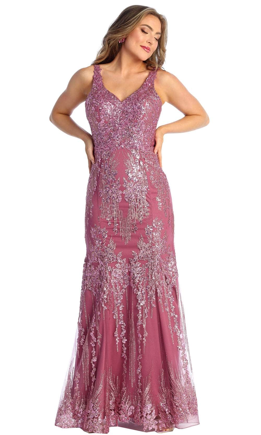 Image of May Queen RQ7941 - Sequined Cut-out Evening Dress