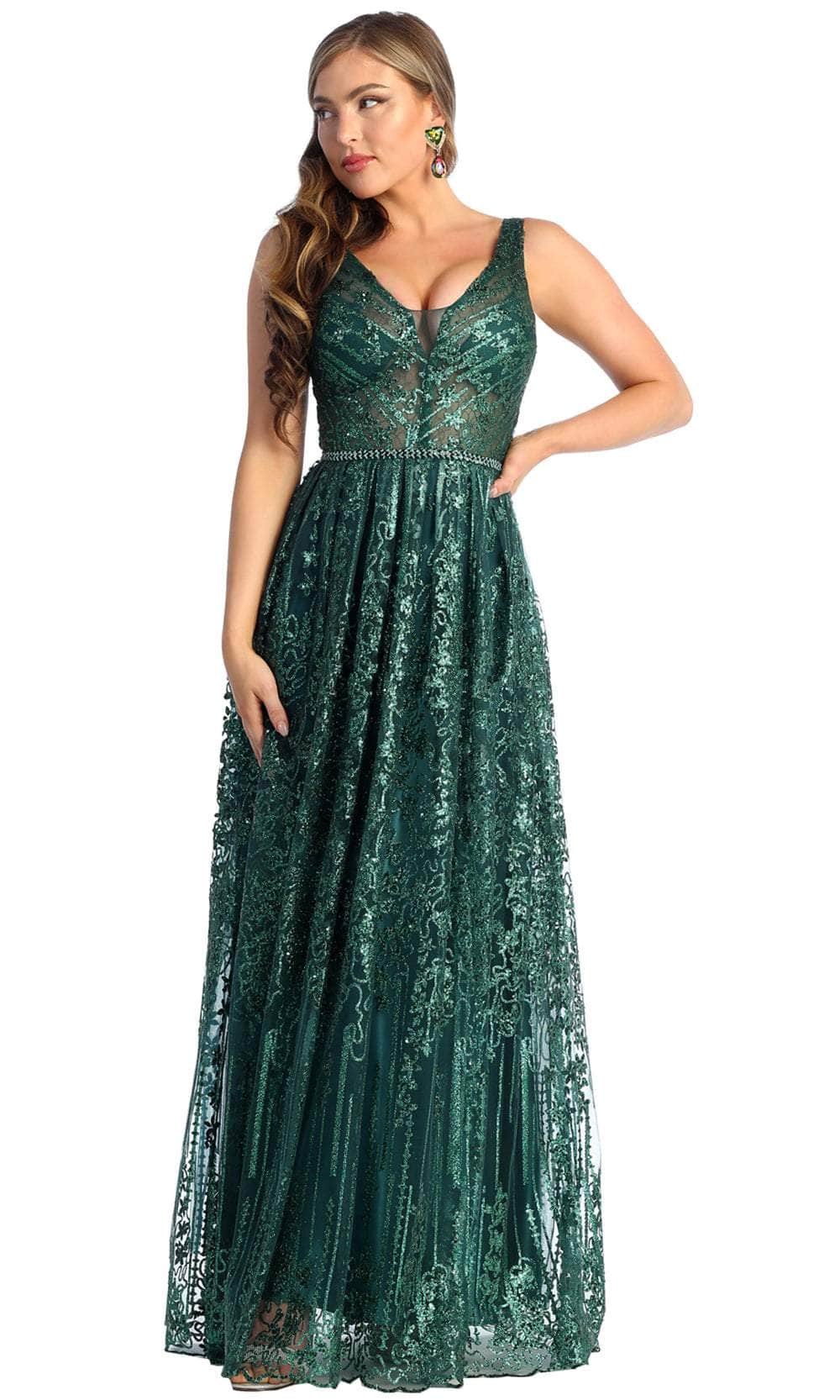 Image of May Queen RQ7948 - Embroidered Illusion Bodice Dress