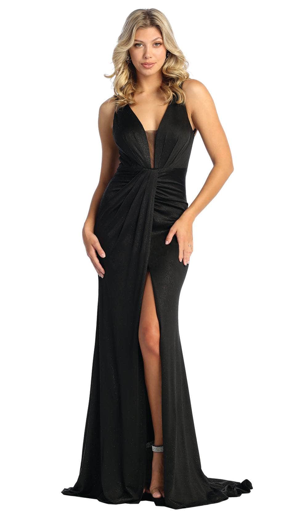 Image of May Queen RQ7956 - Pleated High Slit Evening Dress