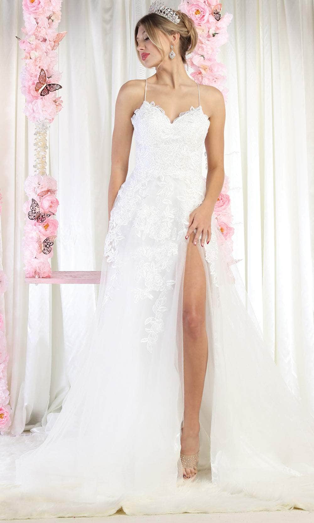Image of May Queen RQ7967 - Embroidered High Slit Bridal Gown