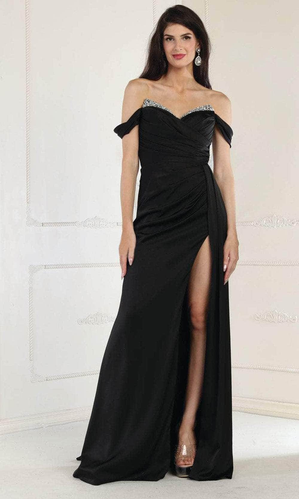 Image of May Queen RQ7971 - Beaded Off-Shoulder Prom Dress
