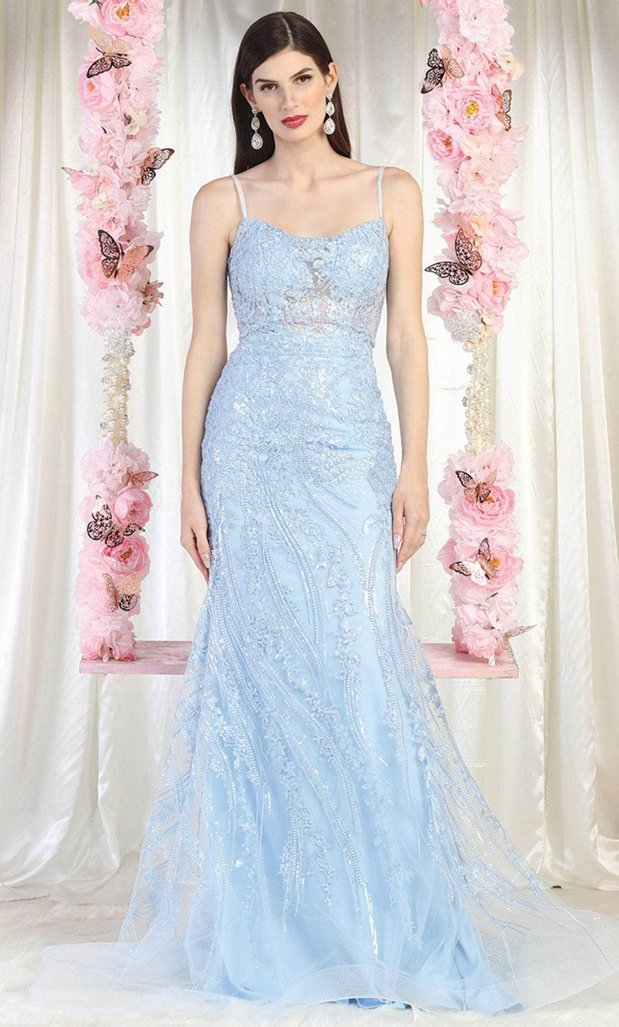Image of May Queen RQ7974 - Embroidered Strappy Train Gown