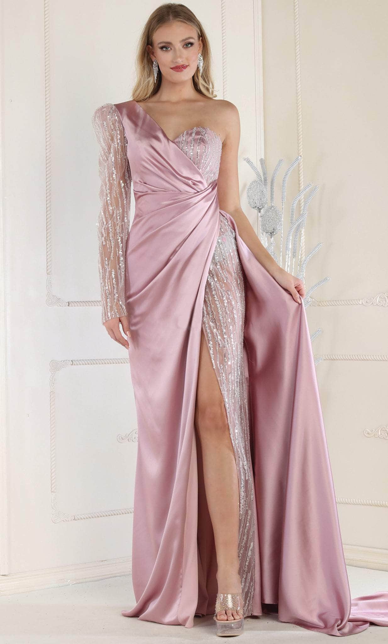 Image of May Queen RQ7980 - One Shoulder High Slit Evening Dress