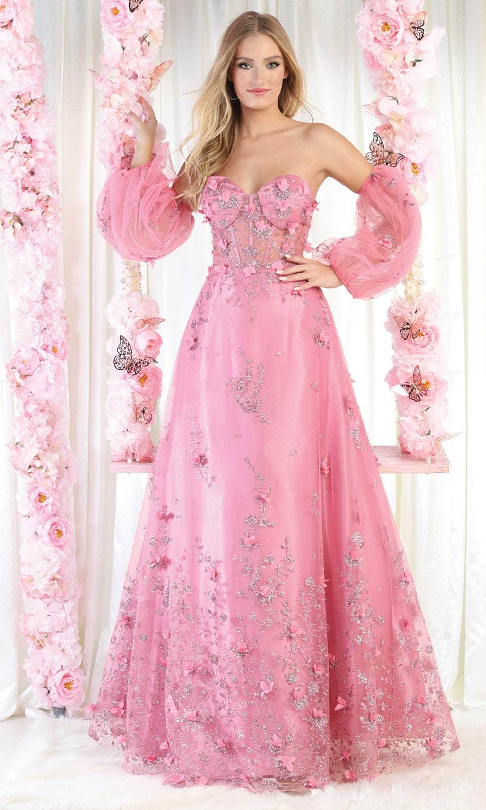 Image of May Queen RQ8015 - Strapless Corseted Floral Gown