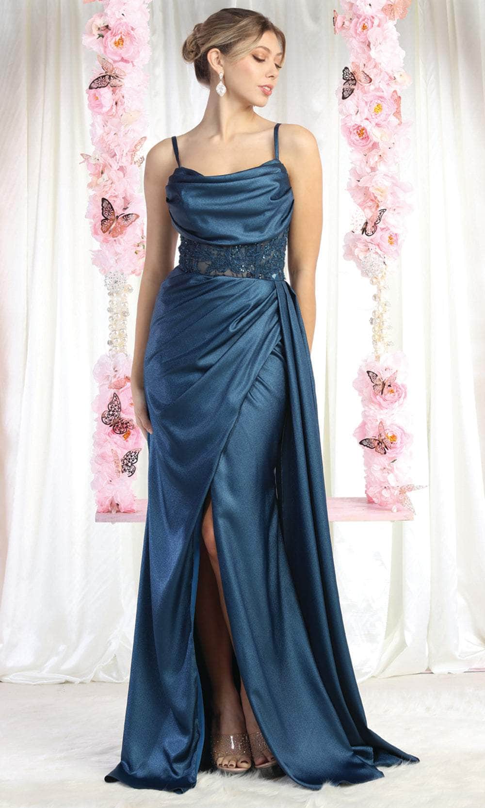 Image of May Queen RQ8020 - Cowl Embroidered Prom Dress
