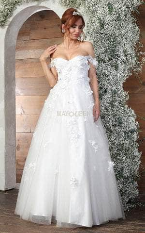 Image of May Queen RQ8034 - Draped Sleeve Embroidered Bridal Gown