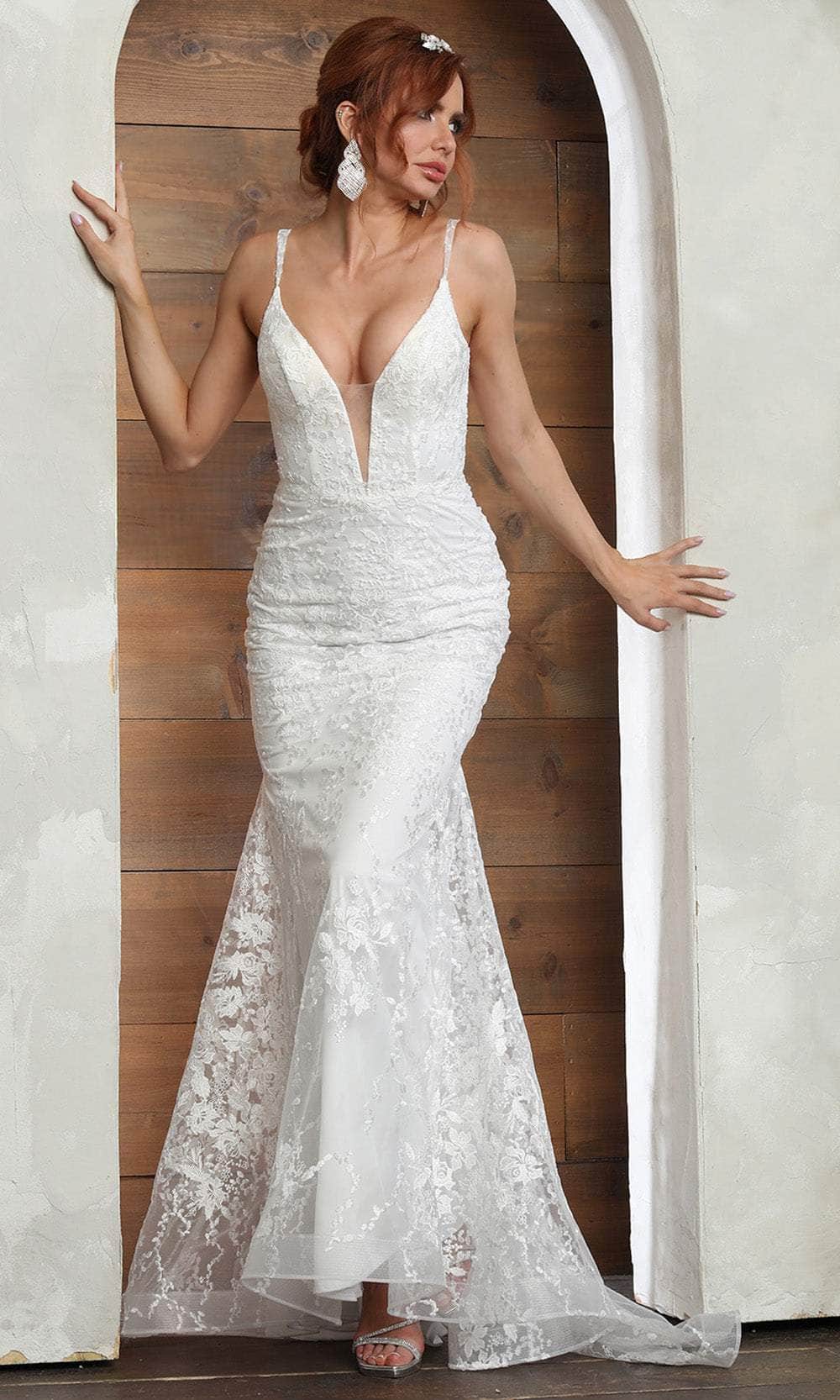 Image of May Queen RQ8048 - Plunging V-Neck Embroidered Wedding Gown
