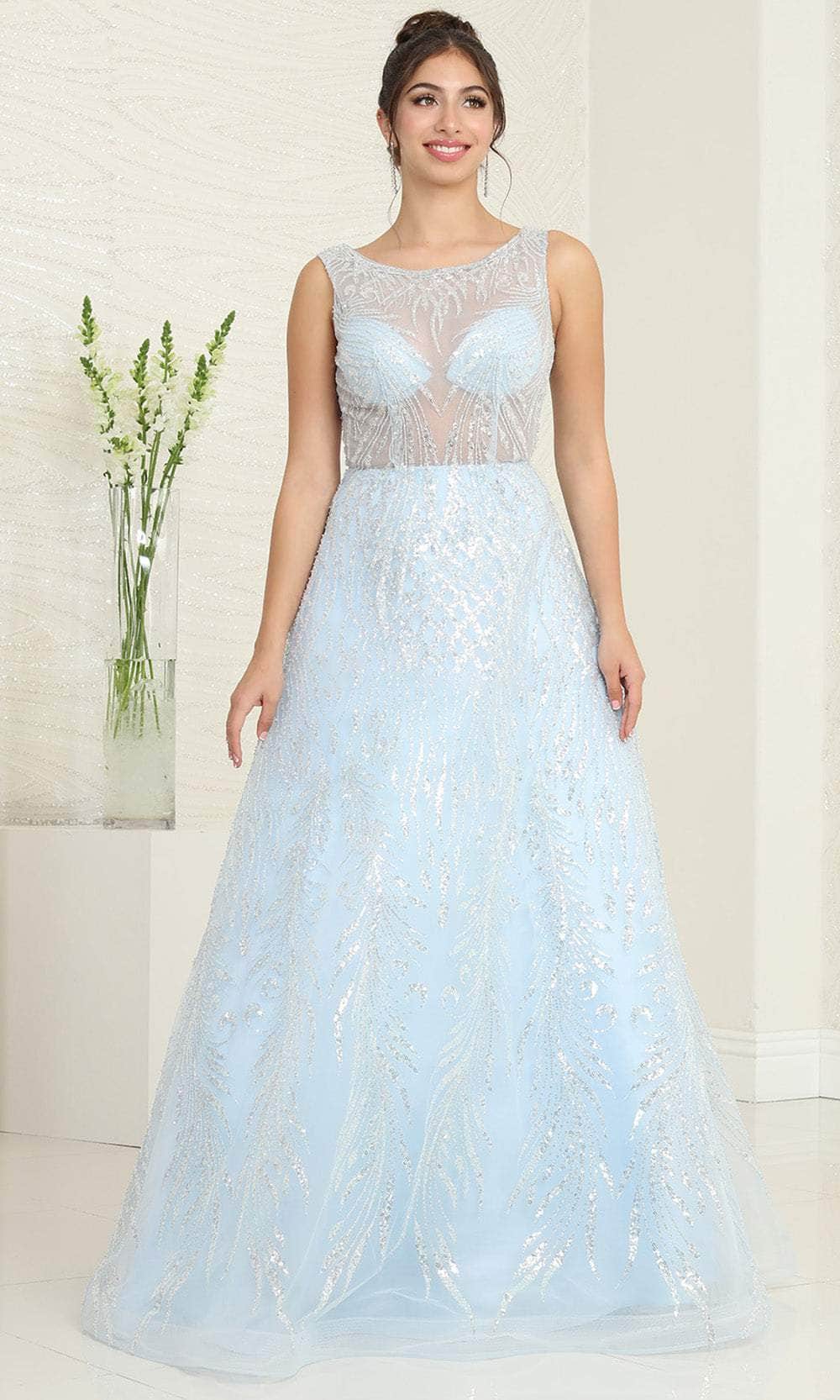 Image of May Queen RQ8081 - Illusion Bodice Scoop Prom Gown