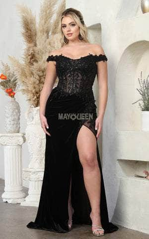 Image of May Queen RQ8085 - Off Shoulder Velvet Prom Dress