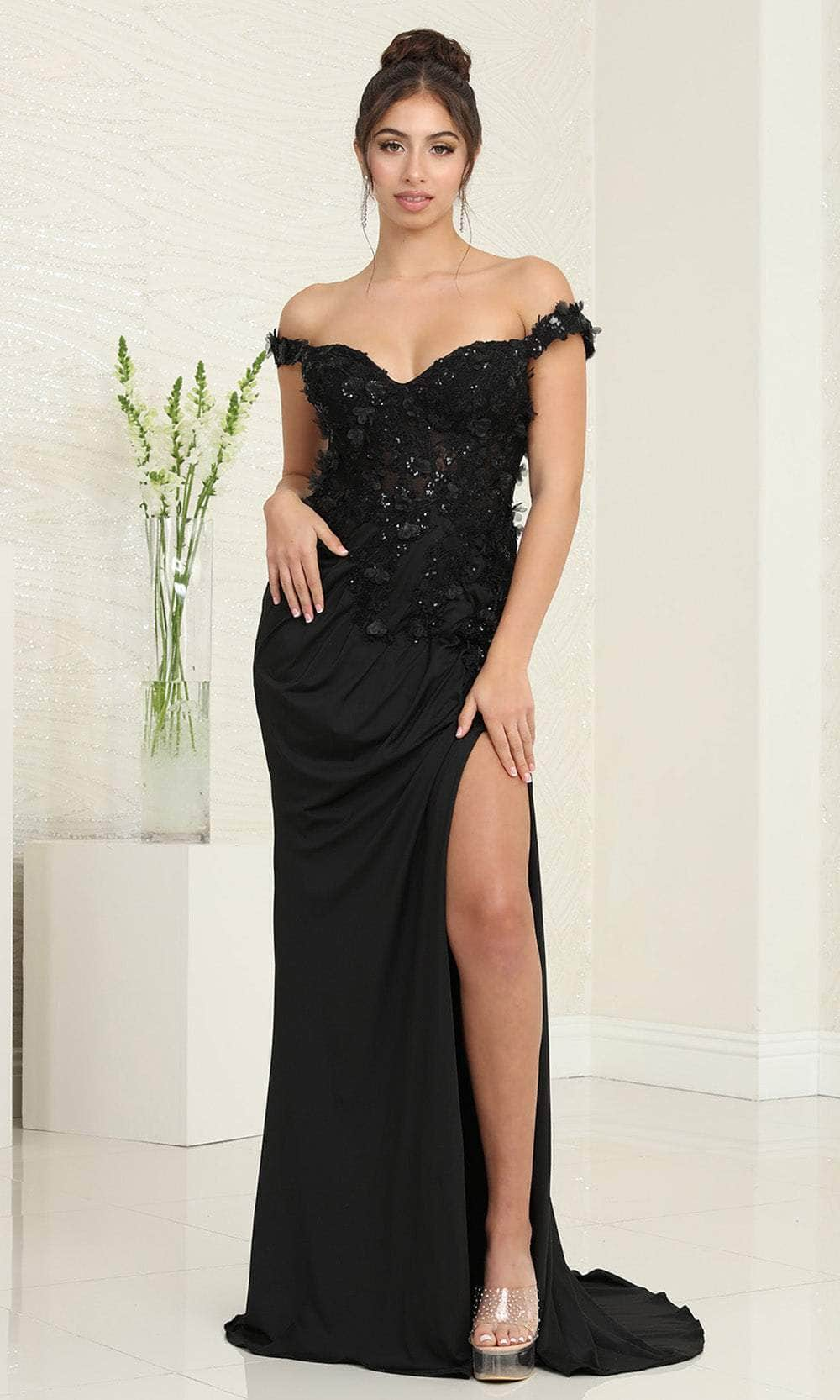 Image of May Queen RQ8110 - Applique Off Shoulder Prom Dress