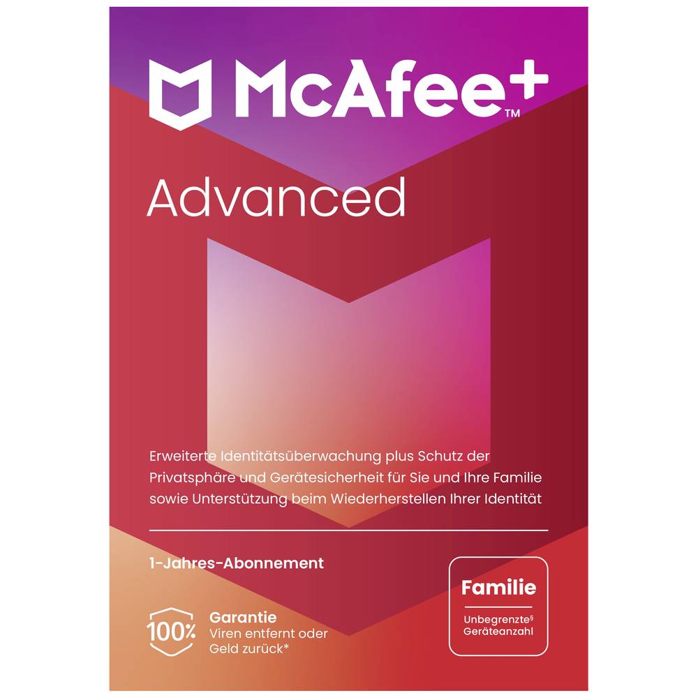 Image of McAfee Advanced - Family 1-year 1 licence Windows Mac OS Android iOS Antivirus